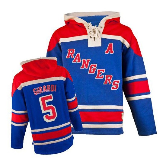 New York Rangers Dan Girardi Official Royal Blue Old Time Hockey Authentic Adult Sawyer Hooded Sweatshirt Jersey