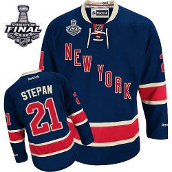 Adult Authentic New York Rangers Derek Stepan Navy Blue Third 2014 Stanley Cup Official Reebok Jersey