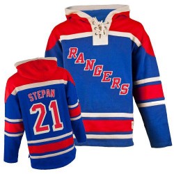 New York Rangers Derek Stepan Official Royal Blue Old Time Hockey Authentic Adult Sawyer Hooded Sweatshirt Jersey