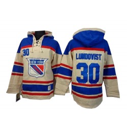 New York Rangers Henrik Lundqvist Official Cream Old Time Hockey Premier Adult Sawyer Hooded Sweatshirt Jersey