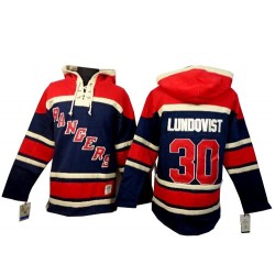 New York Rangers Henrik Lundqvist Official Navy Blue Old Time Hockey Authentic Adult Sawyer Hooded Sweatshirt Jersey