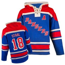 New York Rangers Marc Staal Official Royal Blue Old Time Hockey Authentic Adult Sawyer Hooded Sweatshirt Jersey