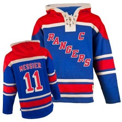 New York Rangers Mark Messier Official Royal Blue Old Time Hockey Authentic Adult Sawyer Hooded Sweatshirt Jersey