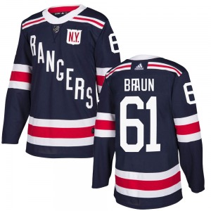 Adult Authentic New York Rangers Justin Braun Navy Blue 2018 Winter Classic Home Official Adidas Jersey
