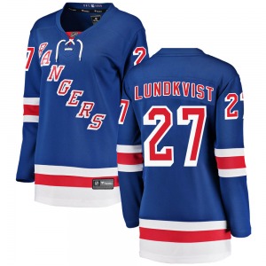 Women's Breakaway New York Rangers Nils Lundkvist Blue Home Official Fanatics Branded Jersey