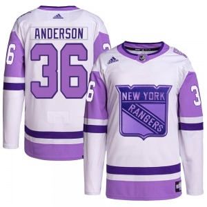 Youth Authentic New York Rangers Glenn Anderson White/Purple Hockey Fights Cancer Primegreen Official Adidas Jersey