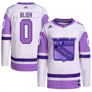 Youth Authentic New York Rangers Anton Blidh White/Purple Hockey Fights Cancer Primegreen Official Adidas Jersey