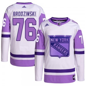 Youth Authentic New York Rangers Jonny Brodzinski White/Purple Hockey Fights Cancer Primegreen Official Adidas Jersey