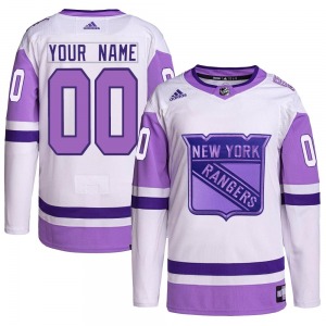 Youth Authentic New York Rangers Custom White/Purple Custom Hockey Fights Cancer Primegreen Official Adidas Jersey