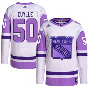 Youth Authentic New York Rangers Will Cuylle White/Purple Hockey Fights Cancer Primegreen Official Adidas Jersey