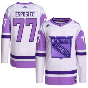 Youth Authentic New York Rangers Phil Esposito White/Purple Hockey Fights Cancer Primegreen Official Adidas Jersey