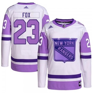 Youth Authentic New York Rangers Adam Fox White/Purple Hockey Fights Cancer Primegreen Official Adidas Jersey