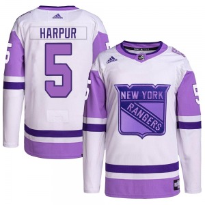 Youth Authentic New York Rangers Ben Harpur White/Purple Hockey Fights Cancer Primegreen Official Adidas Jersey