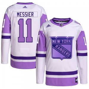 Youth Authentic New York Rangers Mark Messier White/Purple Hockey Fights Cancer Primegreen Official Adidas Jersey
