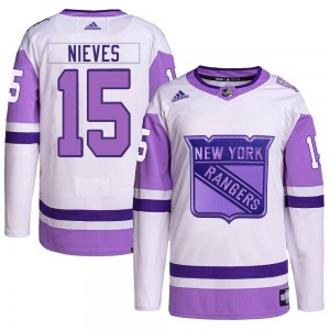 Youth Authentic New York Rangers Boo Nieves White/Purple Hockey Fights Cancer Primegreen Official Adidas Jersey