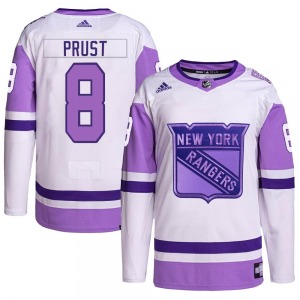 Youth Authentic New York Rangers Brandon Prust White/Purple Hockey Fights Cancer Primegreen Official Adidas Jersey