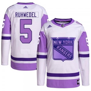 Youth Authentic New York Rangers Chad Ruhwedel White/Purple Hockey Fights Cancer Primegreen Official Adidas Jersey