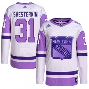 Youth Authentic New York Rangers Igor Shesterkin White/Purple Hockey Fights Cancer Primegreen Official Adidas Jersey