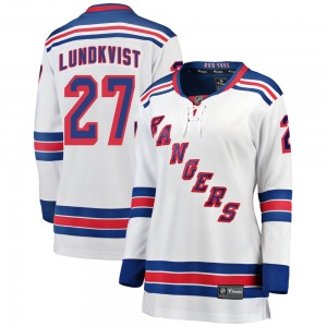 Women's Breakaway New York Rangers Nils Lundkvist White Away Official Fanatics Branded Jersey