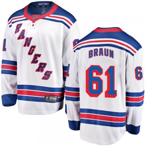 Adult Breakaway New York Rangers Justin Braun White Away Official Fanatics Branded Jersey