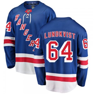 Adult Breakaway New York Rangers Nils Lundkvist Blue Home Official Fanatics Branded Jersey