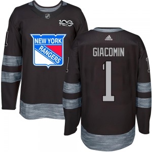 Adult Authentic New York Rangers Eddie Giacomin Black 1917-2017 100th Anniversary Official Jersey
