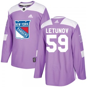Adult Authentic New York Rangers Maxim Letunov Purple Fights Cancer Practice Official Adidas Jersey