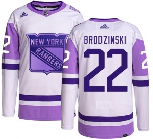 Adult Authentic New York Rangers Jonny Brodzinski Hockey Fights Cancer Official Adidas Jersey