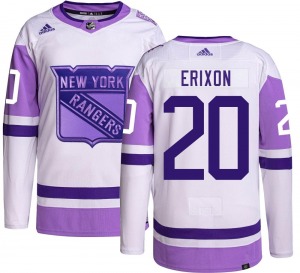 Adult Authentic New York Rangers Jan Erixon Hockey Fights Cancer Official Adidas Jersey