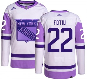 Adult Authentic New York Rangers Nick Fotiu Hockey Fights Cancer Official Adidas Jersey
