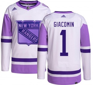 Adult Authentic New York Rangers Eddie Giacomin Hockey Fights Cancer Official Adidas Jersey