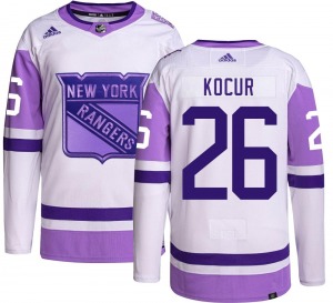 Adult Authentic New York Rangers Joe Kocur Hockey Fights Cancer Official Adidas Jersey