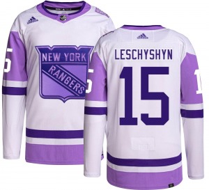 Adult Authentic New York Rangers Jake Leschyshyn Hockey Fights Cancer Official Adidas Jersey
