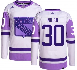 Adult Authentic New York Rangers Chris Nilan Hockey Fights Cancer Official Adidas Jersey