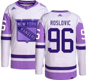 Adult Authentic New York Rangers Jack Roslovic Hockey Fights Cancer Official Adidas Jersey