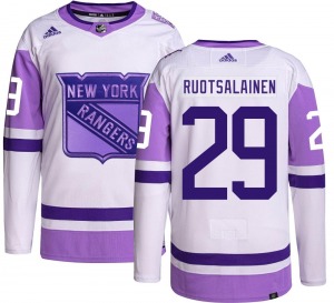 Adult Authentic New York Rangers Reijo Ruotsalainen Hockey Fights Cancer Official Adidas Jersey