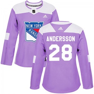 Women's Authentic New York Rangers Lias Andersson Purple Fights Cancer Practice Official Adidas Jersey