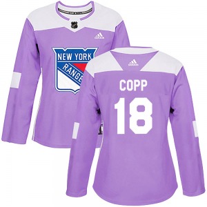 Women's Authentic New York Rangers Andrew Copp Purple Fights Cancer Practice Official Adidas Jersey
