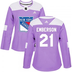 Women's Authentic New York Rangers Ty Emberson Purple Fights Cancer Practice Official Adidas Jersey