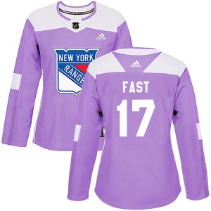 Women's Authentic New York Rangers Jesper Fast Purple Fights Cancer Practice Official Adidas Jersey