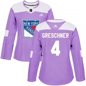 Women's Authentic New York Rangers Ron Greschner Purple Fights Cancer Practice Official Adidas Jersey