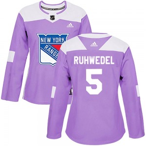 Women's Authentic New York Rangers Chad Ruhwedel Purple Fights Cancer Practice Official Adidas Jersey