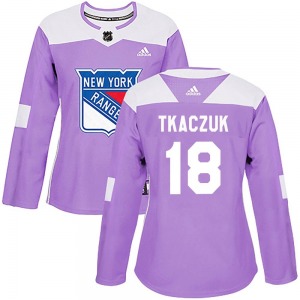 Women's Authentic New York Rangers Walt Tkaczuk Purple Fights Cancer Practice Official Adidas Jersey