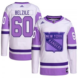 Adult Authentic New York Rangers Alex Belzile White/Purple Hockey Fights Cancer Primegreen Official Adidas Jersey