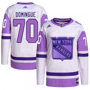 Adult Authentic New York Rangers Louis Domingue White/Purple Hockey Fights Cancer Primegreen Official Adidas Jersey