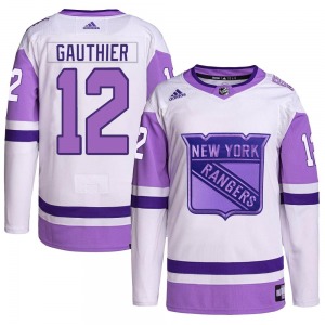 Adult Authentic New York Rangers Julien Gauthier White/Purple Hockey Fights Cancer Primegreen Official Adidas Jersey