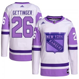 Adult Authentic New York Rangers Tim Gettinger White/Purple Hockey Fights Cancer Primegreen Official Adidas Jersey