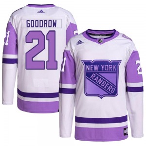 Adult Authentic New York Rangers Barclay Goodrow White/Purple Hockey Fights Cancer Primegreen Official Adidas Jersey