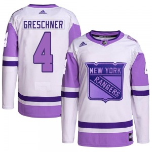 Adult Authentic New York Rangers Ron Greschner White/Purple Hockey Fights Cancer Primegreen Official Adidas Jersey