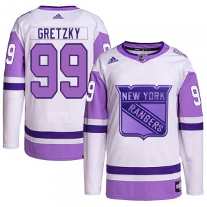 Adult Authentic New York Rangers Wayne Gretzky White/Purple Hockey Fights Cancer Primegreen Official Adidas Jersey